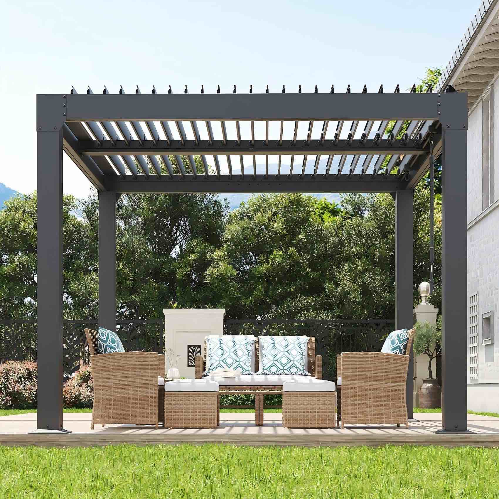(Incomplete - box #4 only) Garvee Louvered Pergola 10' x10' , Outdoor Pergola with Adjustable Louvered Roof, Reinforced Aluminum Frame, Integrated Drainage System, Hardtop Gazebo for Patio, Deck, Gray