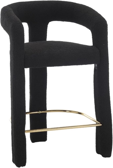 26’’ Modern Counter Height Bar Stool Set of 1, Boucle Barrel Bar Chair with Open Back/Arms, Comfortable Breakfast Kitchen Island Barstools for Home Bar, Sherpa Black