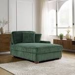 Green Faux Rabbit Fur Polyester Right Arm Facing Sectional Chaise Lounge with Wood Legs (Set of 1)