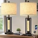 26" Black Farmhouse Table Lamps Set of 2 with Crystal Night Light (black shade) 