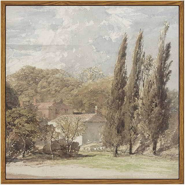 InSimSea Square Framed Canvas Wall Art, Gardens Classical Scenery Paintings, Rustic Gardens Wall Pictures for Bedroom Bathroom Living Room, Canvas Prints Artwork, Vintage Home Decor 24”x24"