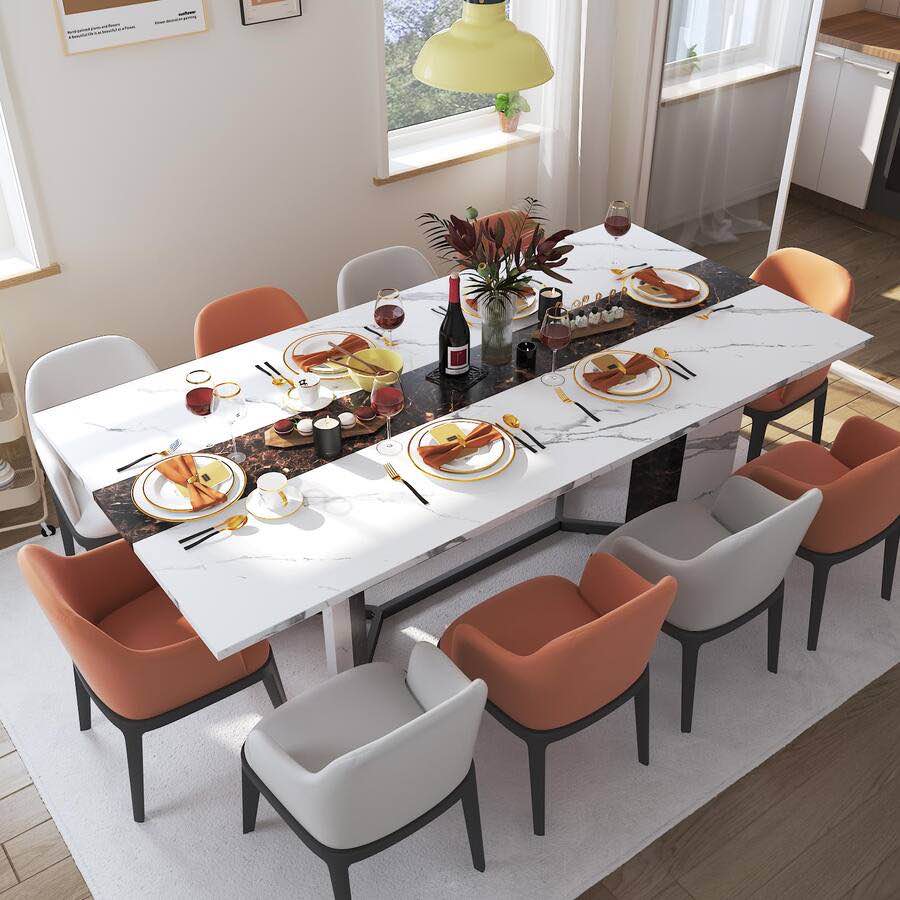 Lent Glitter Wood - 71 Inch Modern Farmhouse Dining Table for 6 Waterproof Wood Top Adjustable Legs Metal Frame Kitchen Living Room - White ( incomplete one box only)