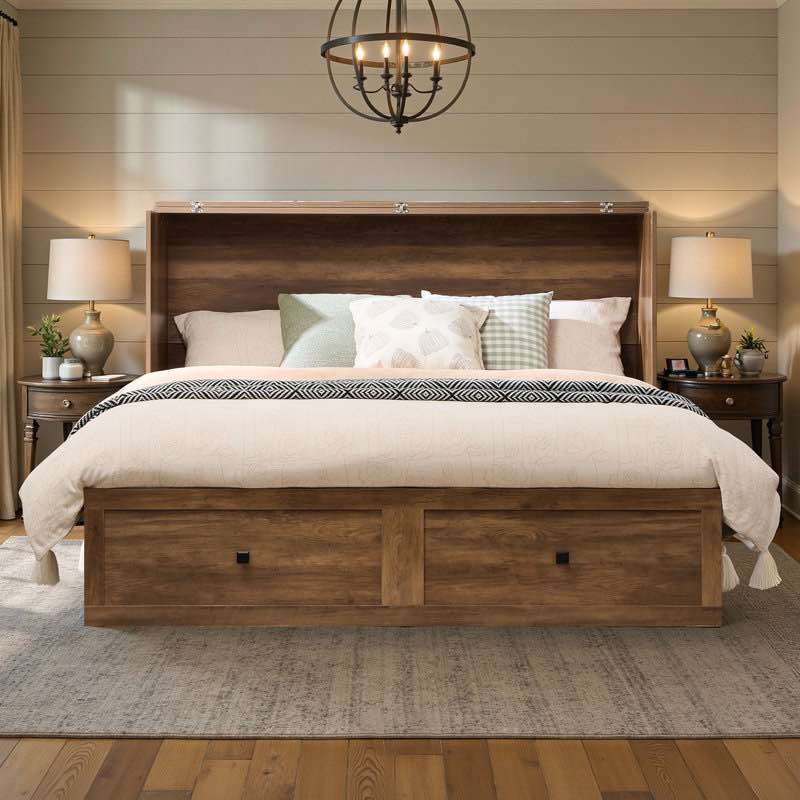 wilkinson farmhouse full murphy bed with large storage drawer & charging station, barnwood by gracie oaks (pickup 2 boxes)