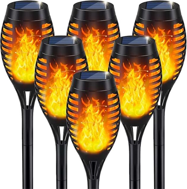ikeeruic solar lights outdoor, solar torch light with flickering flame for outdoor decor, solar garden lights, waterproof outdoor lighting, flame torches for outside patio pathway yard decorations 12pcs 