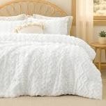 bedsure get cozy elegant embroidery queen comforter set, white, 90" x 90"