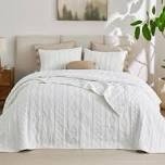 wdcozy 100% cotton twin size quilt set - white pre-washed soft lightweight modern bedspread, farmhouse country rustic coverlet, textured like linen, shabby chic gauze bedding, 2 pieces