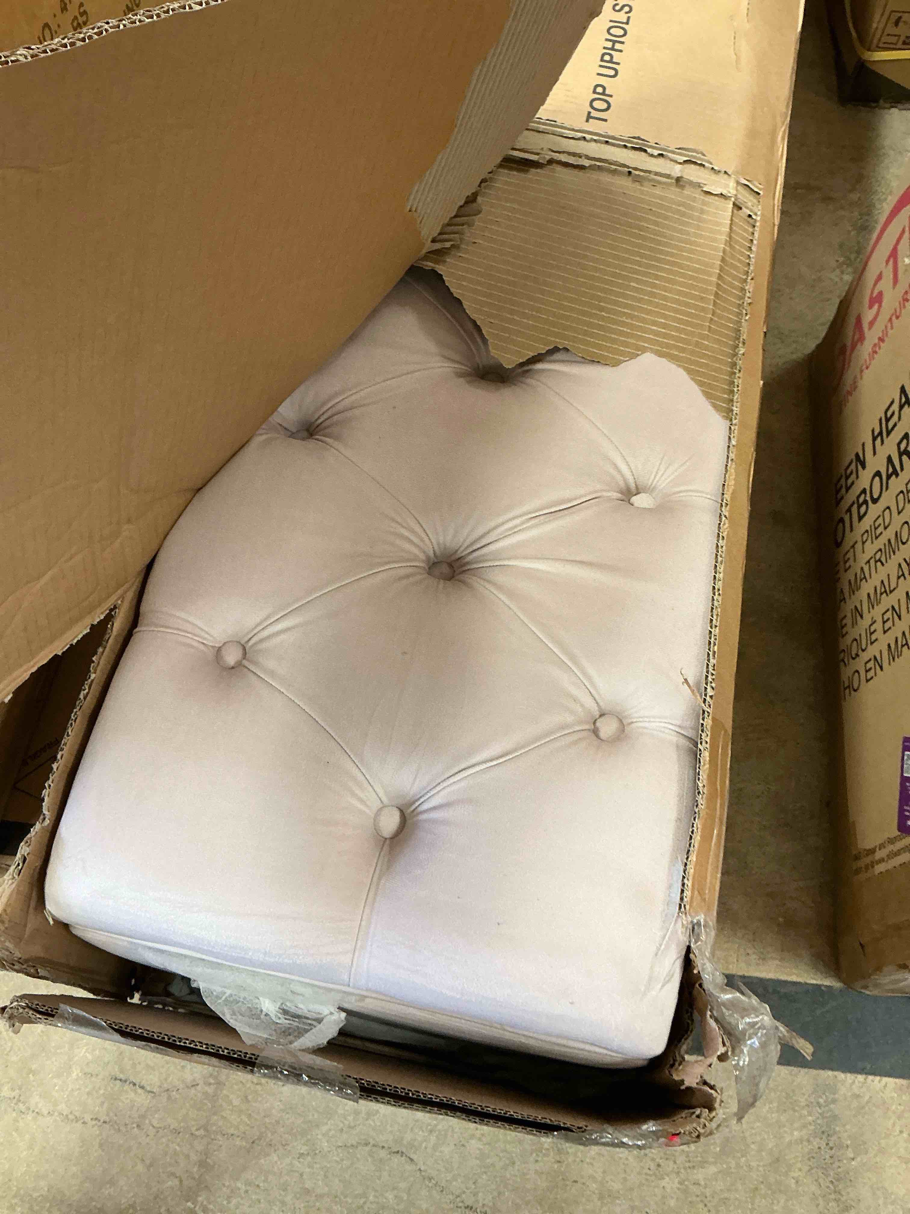Condition photo showing As Is for pink bliss velvet upholstered queen bed | blisspink-q(incomplete box 2/3)