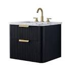 sudio warren 24 in. w floating bath vanity in black oak, engineered stone top in arabescato and white sink