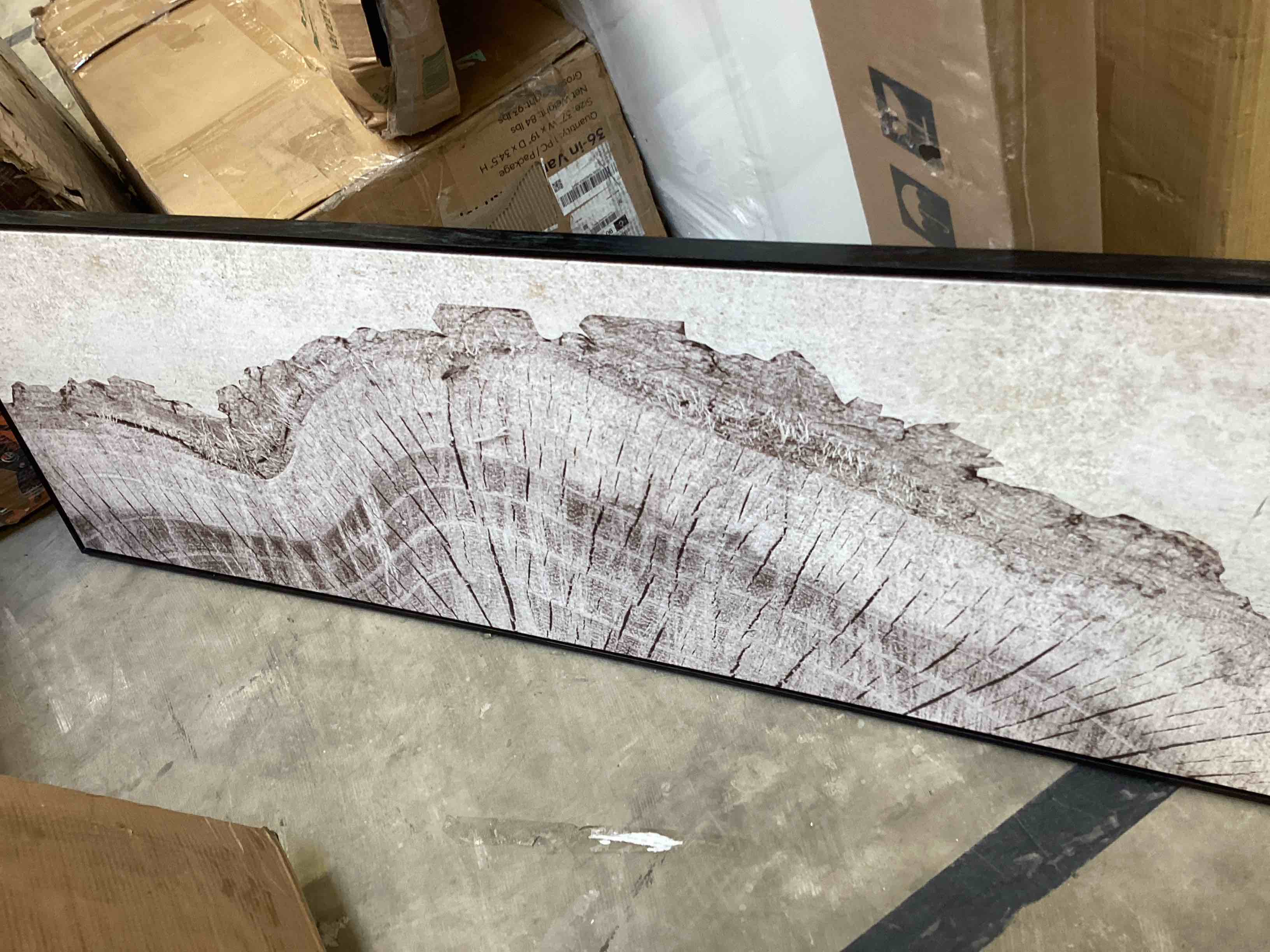 Condition photo showing Good Condition for signford large framed canvas tree ring texture wood slice illustrations modern art calm warm for living room, bedroom, office - 60"x20"