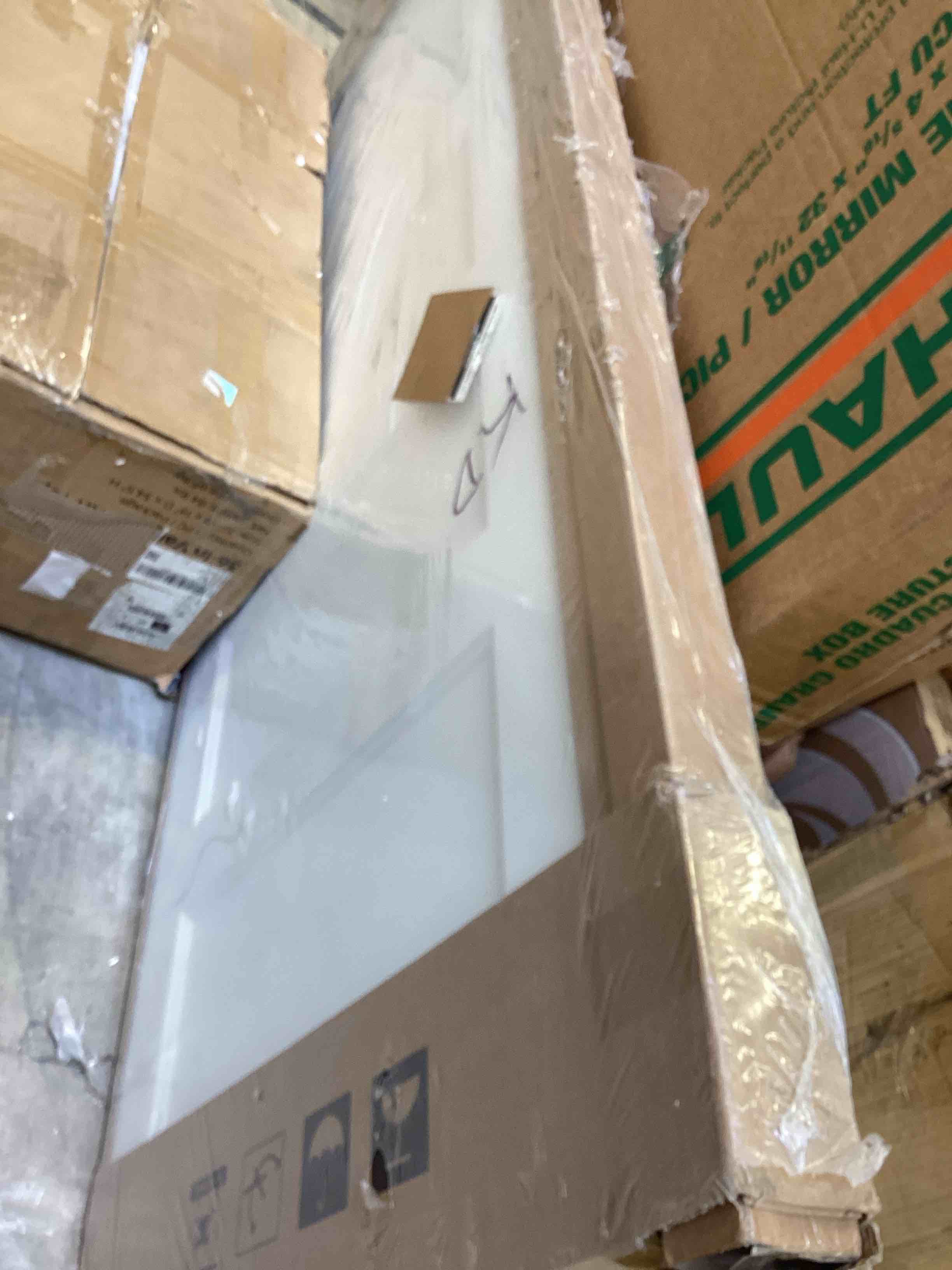 Condition photo showing As Is for 72'' x 80'' (double 36x80) 5-lite panel french interior door for french/pocket doors, solid core interior door for bedroom/closet/pantry, w/o hardware kit, prehung jamb or borehole, white (damaged)