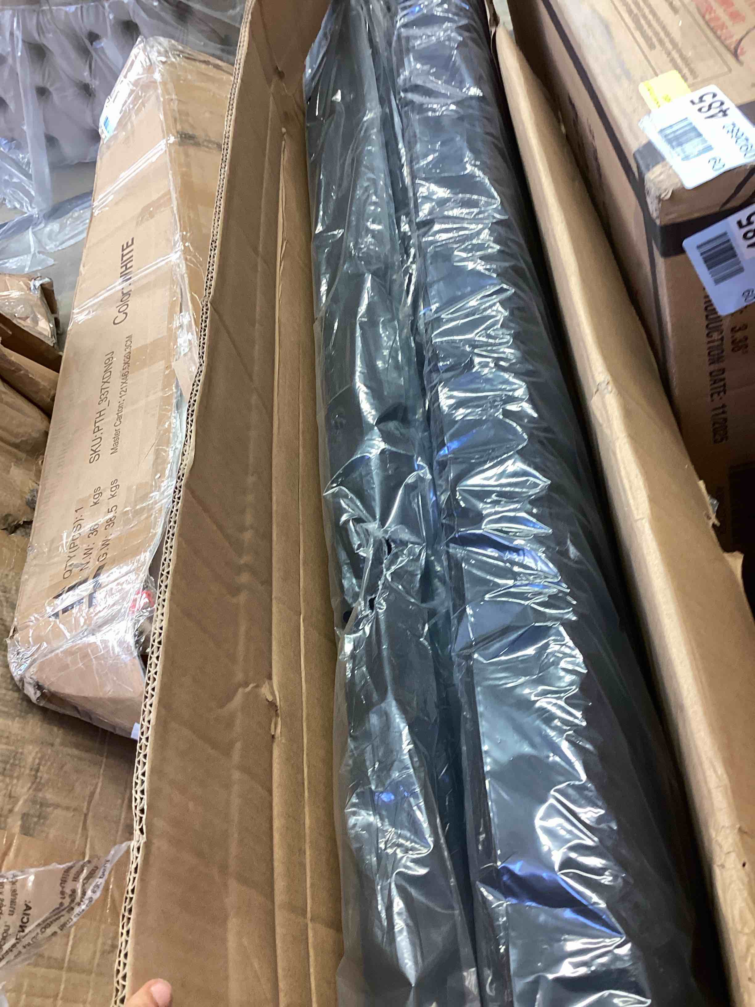 Condition photo showing New/Like New for allewie queen platform bed frame/velvet upholstered bed frame with vertical channel tufted headboard/strong wooden slats/mattress foundation/box spring optional/easy assembly/black