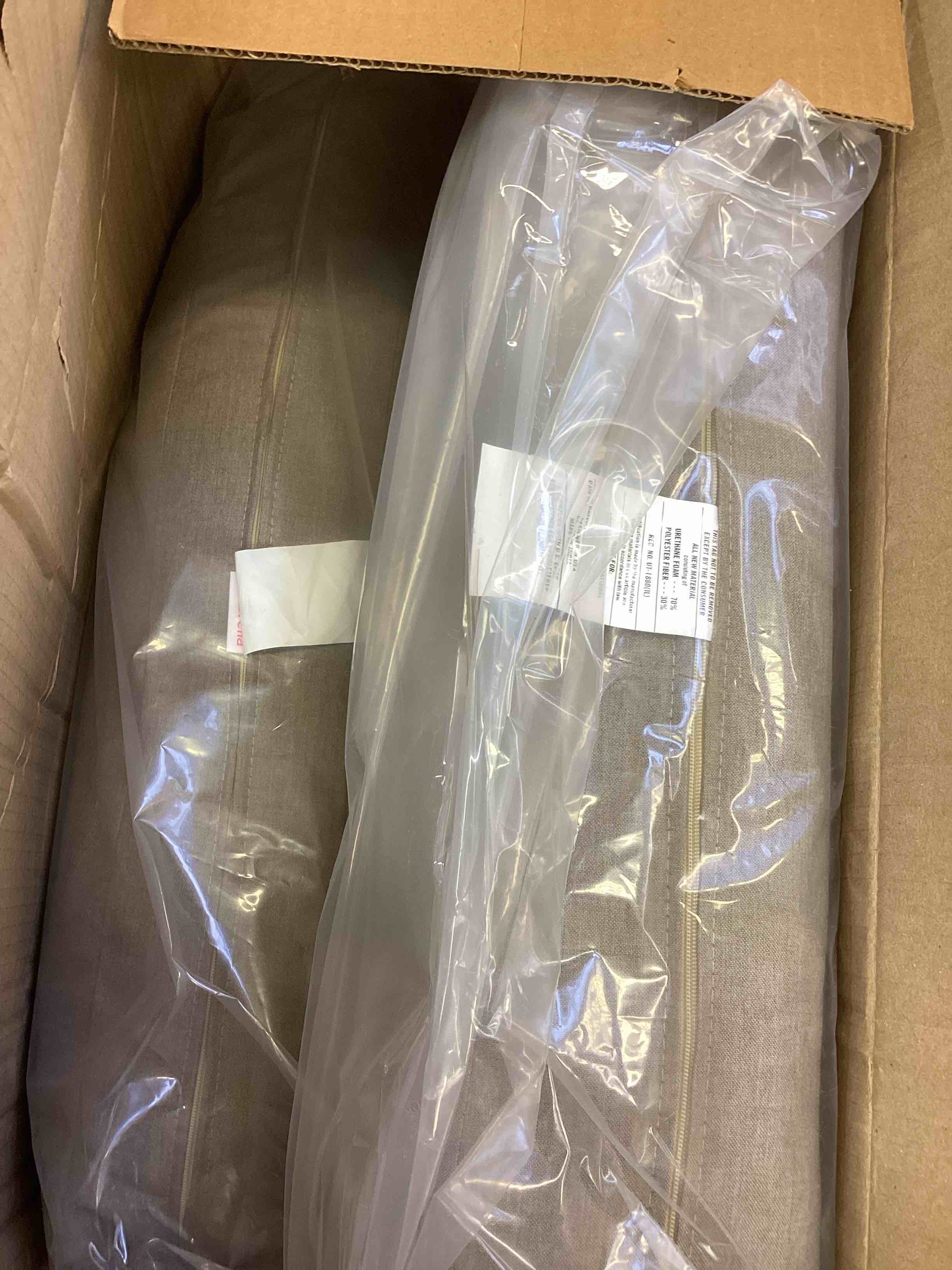 Condition photo showing New/Like New for covers & all sunbrella outdoor deep seat cushion set, 25" x 25.5" deep seat & back cushions, 5" thick foam patio cushions with water-repllent & uv fade resistant covers, patio furniture chair cushions