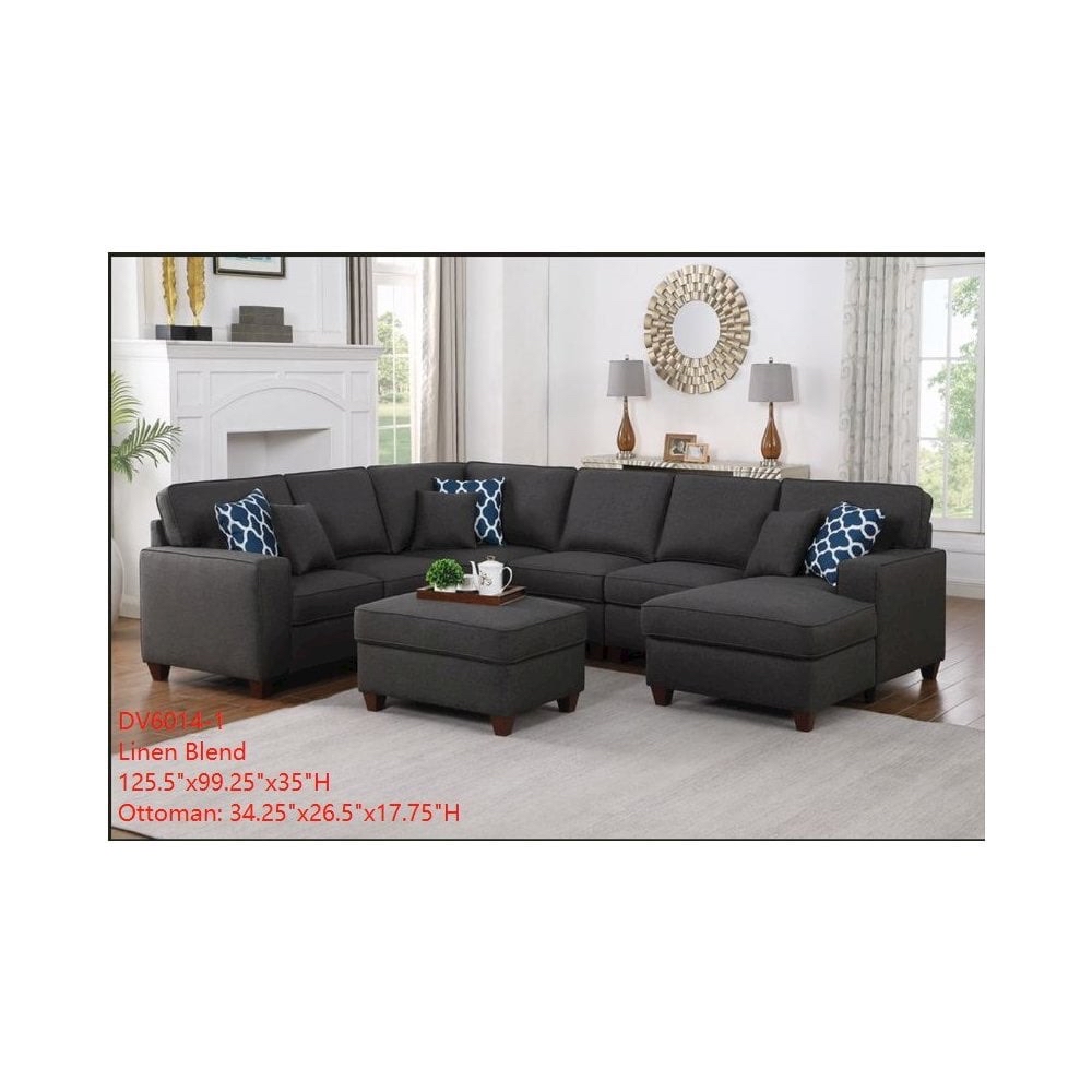 devion furniture 7-piece upholstered modern fabric sectional in dark gray (7 boxes) 