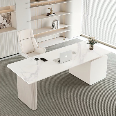 Derrus Derrus 70.9" Modern White Sintered Stone Desk with 3 Drawers and Column Legs By Brayden Studio®( pickup 2 boxes) 