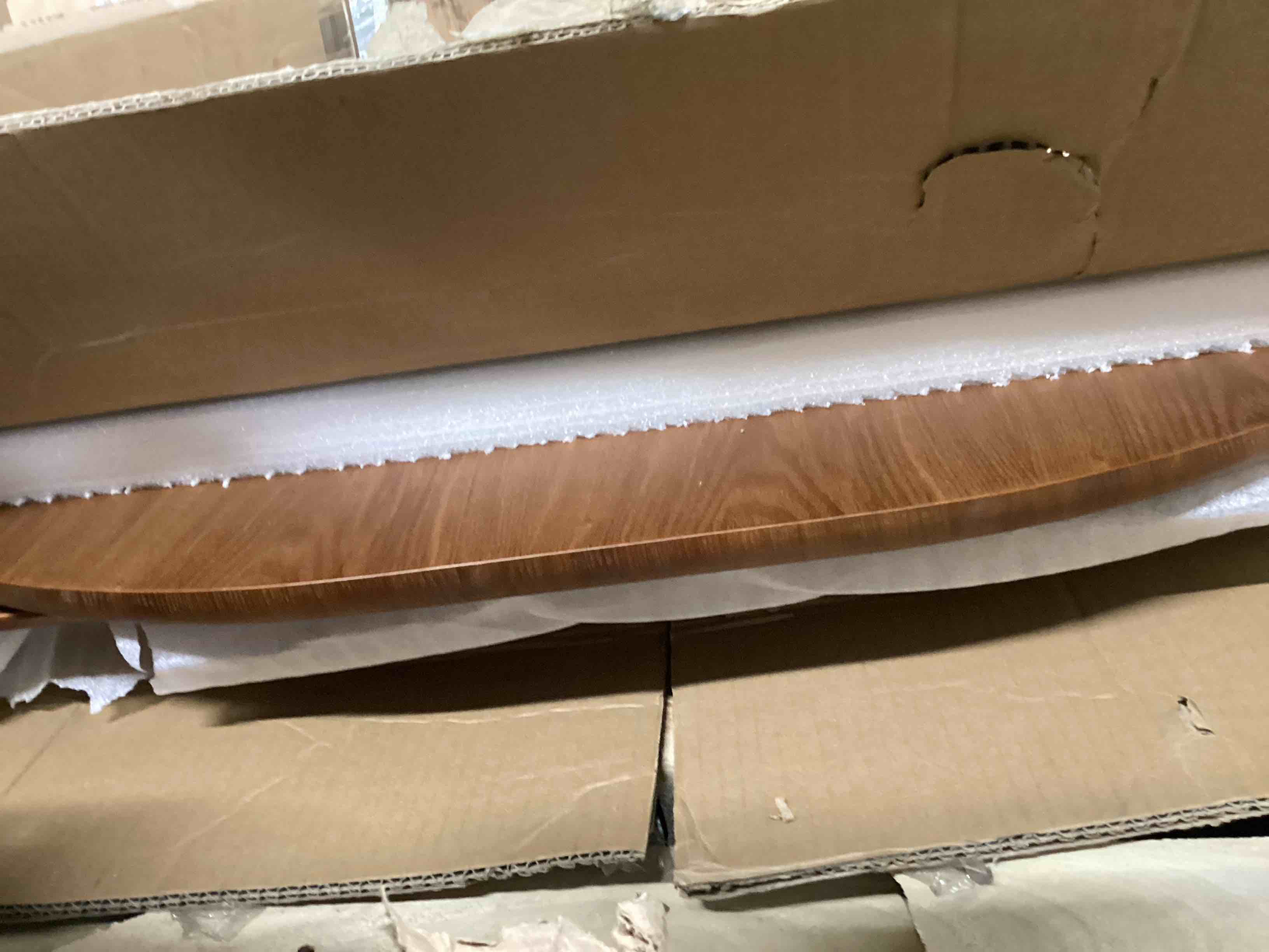 Condition photo showing As Is for 86.61" modern wooden dining table storage dining table 8 seat oval dining table farmhouse kitchen table with storage base  (incomplete box 1 only ) 