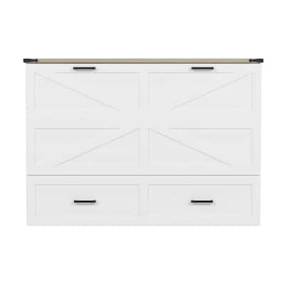 queen farmhouse murphy bed with charging station and large storage drawer (incomplete box 1 only) 