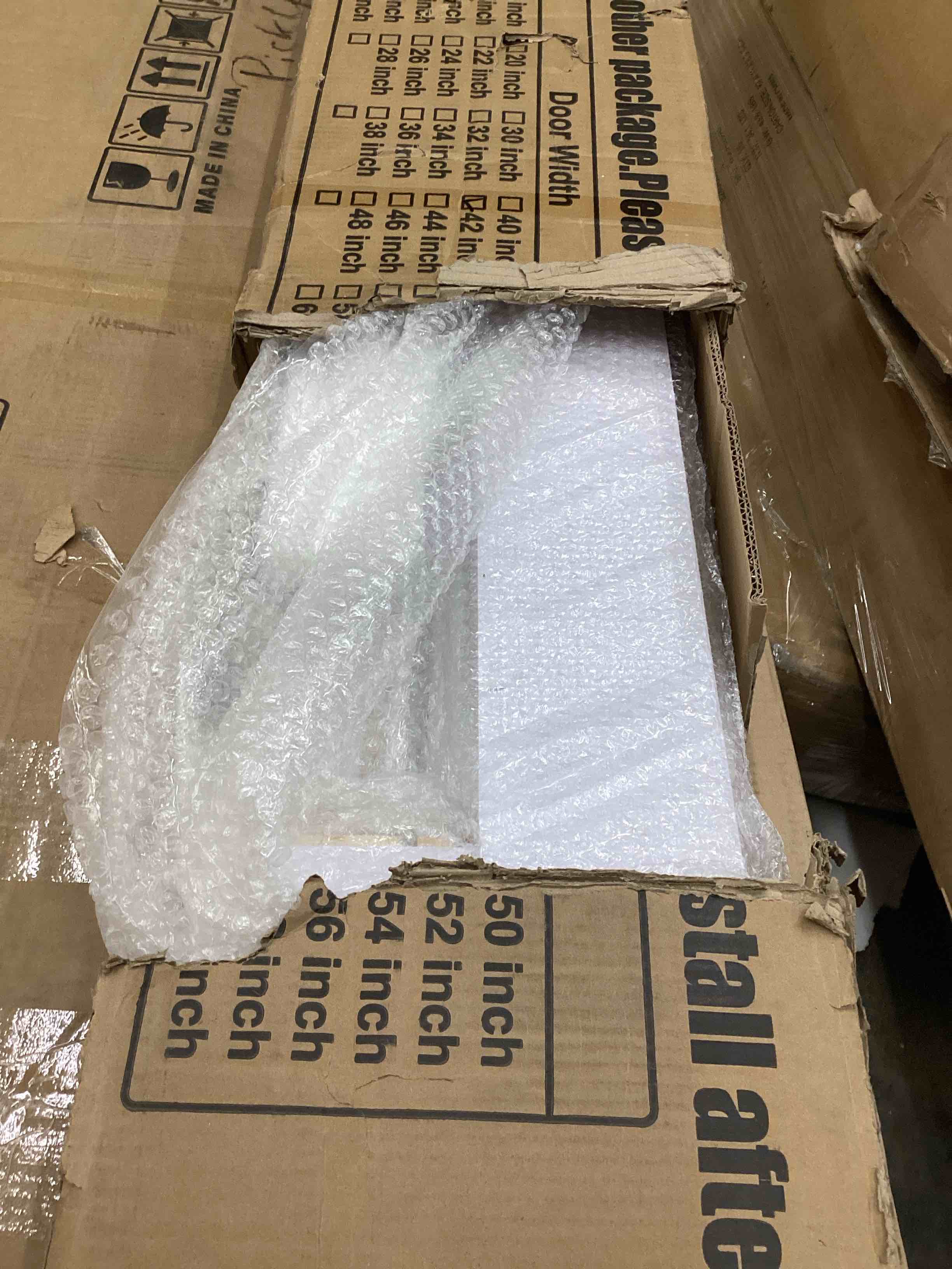 Condition photo showing Good Condition for bypass sliding barn door hardware kit 42” white 