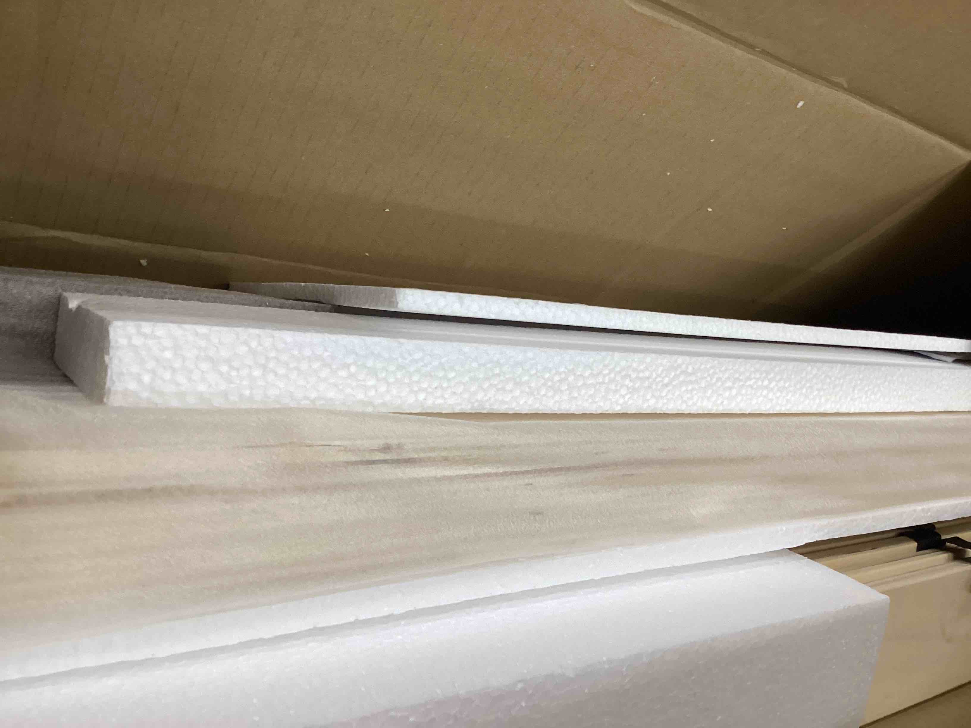 Condition photo showing Good Condition for baxton leanora queen wood platform bed in ash walnut finish(incomplete box #2 only side tail/bed slats/long support/support leg) ) 