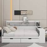 full size daybed with storage shelves, multi-functional bed, white n733p241487k (2-boxes)