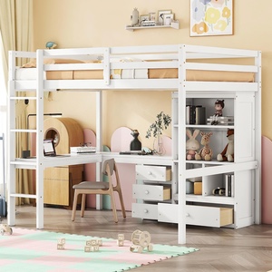 Loft Bed with Desk, Storage Shelves & Drawers, White Finish (full) (2-boxes)