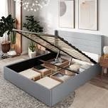 Allewie Full Size Lift Up Storage Bed, Modern Wingback Headboard, Hydraulic Support