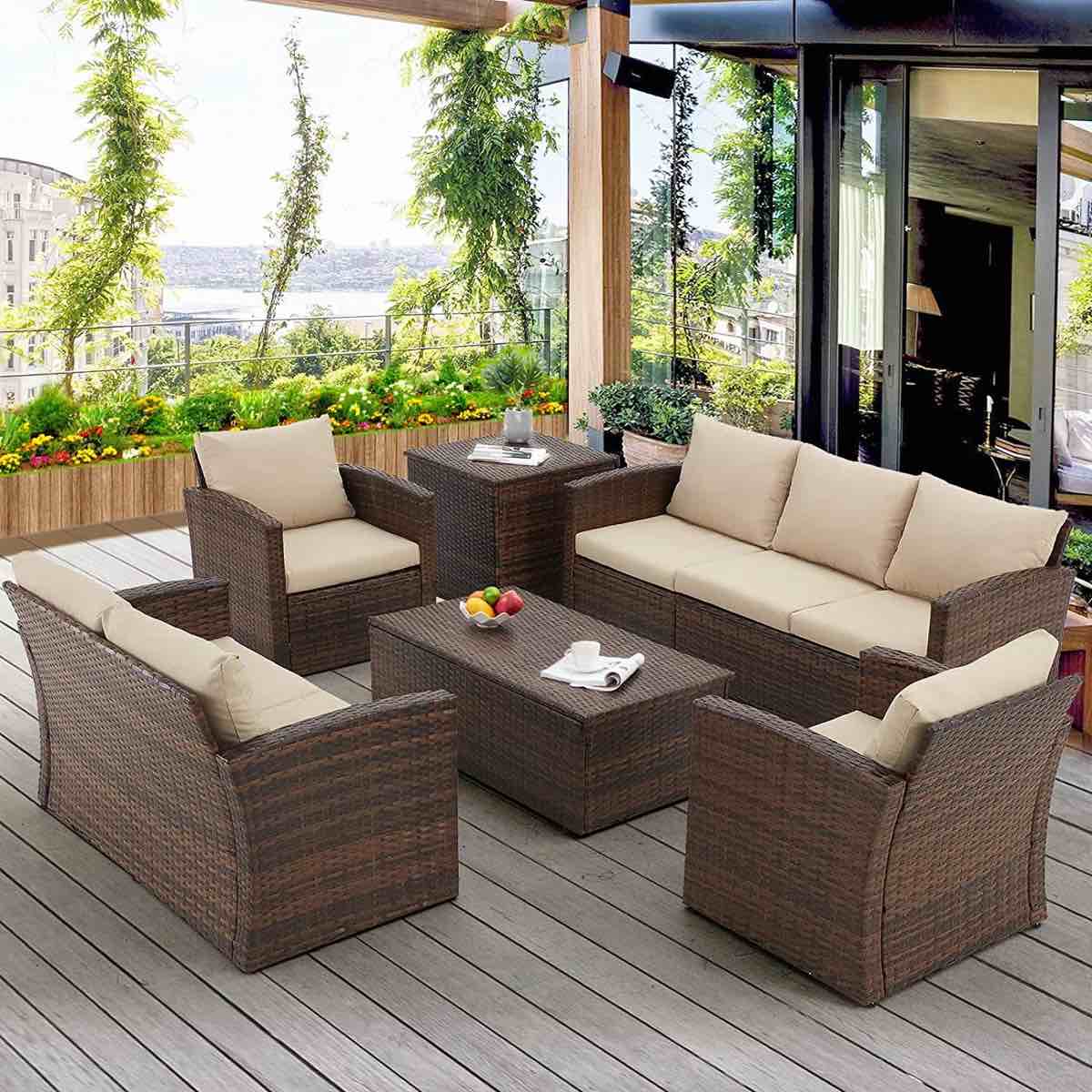 aun 7-person patio conversation set with cushions (one box is different color from stock photo) 3-boxes