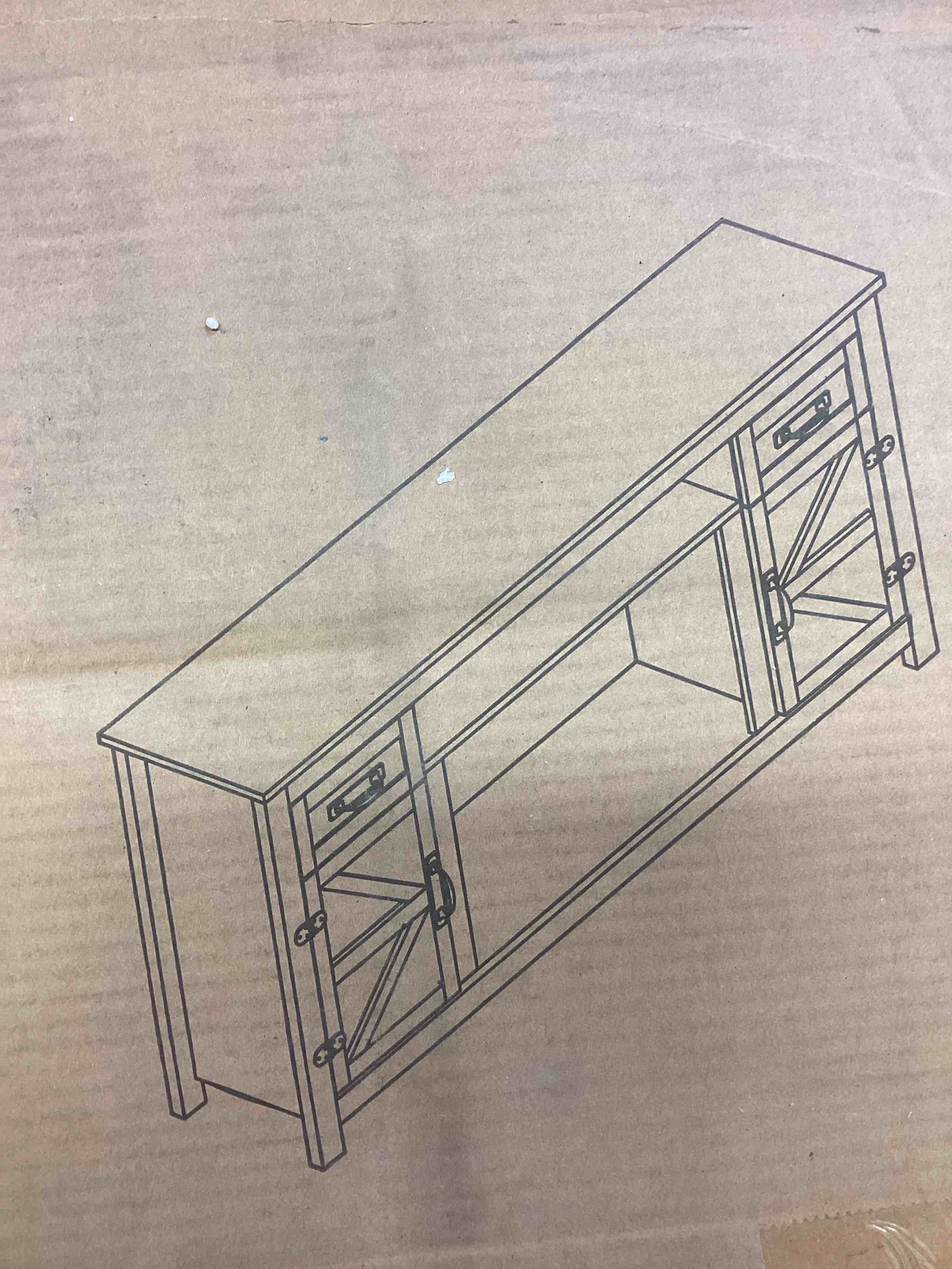 farmhouse tv stand with 2 drawers & two cabinets & fireplace ,white (incomplete one box of two only)