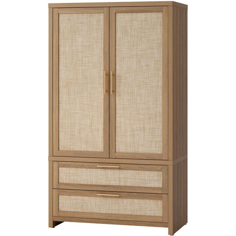 70.86'' h bohemian - inspired rattan armoire with adjustable shelves, multi - functional storage cabinet with 2-door and 2-drawer by dakota fields (pickup 2 boxes)