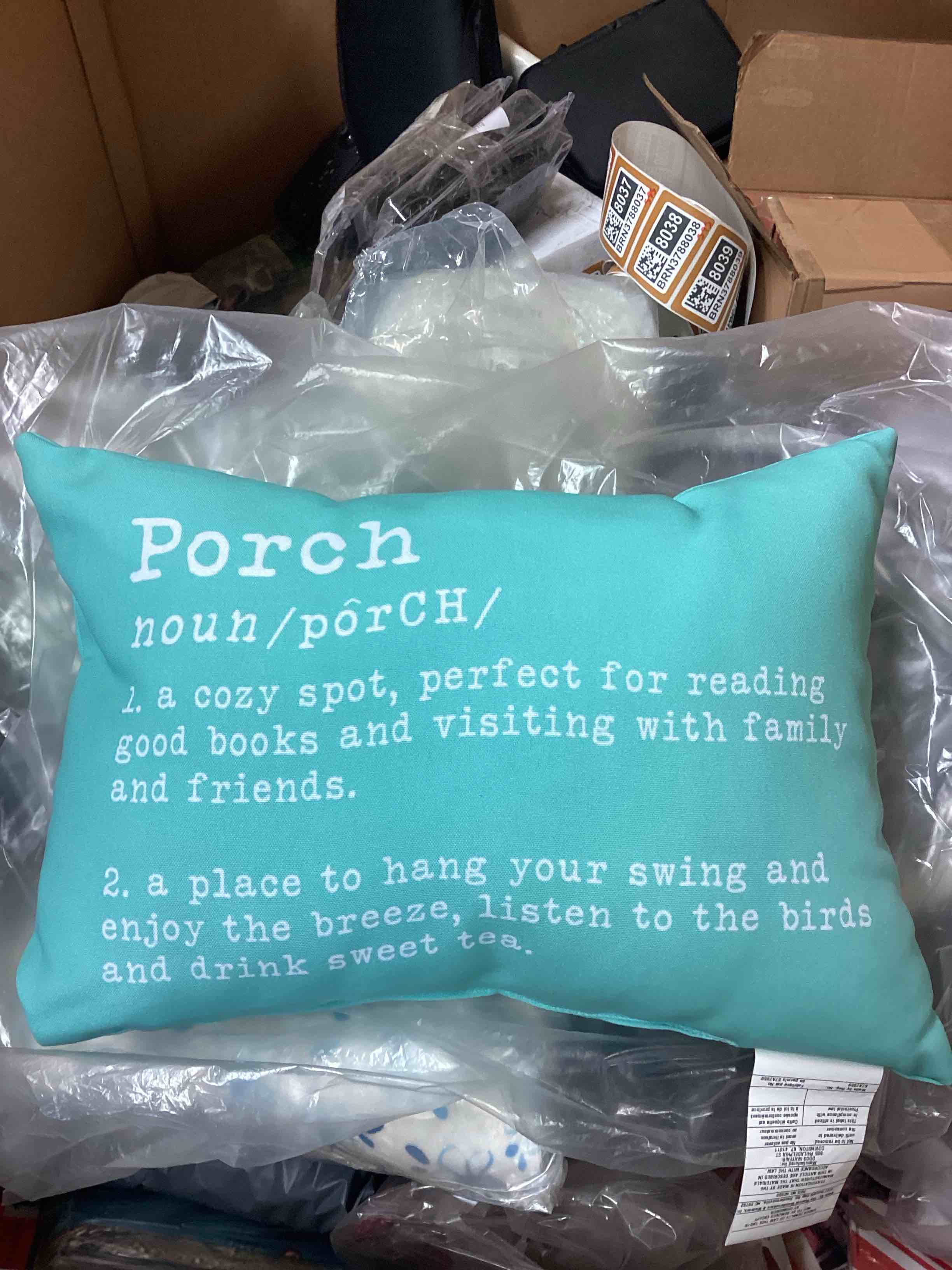 Teal "Porch" Decorative Pillows, Textual indoor/outdoor Throw pillow