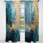 Gold Teal ocean spiral - abstract spirals curtain- velvet Room dark