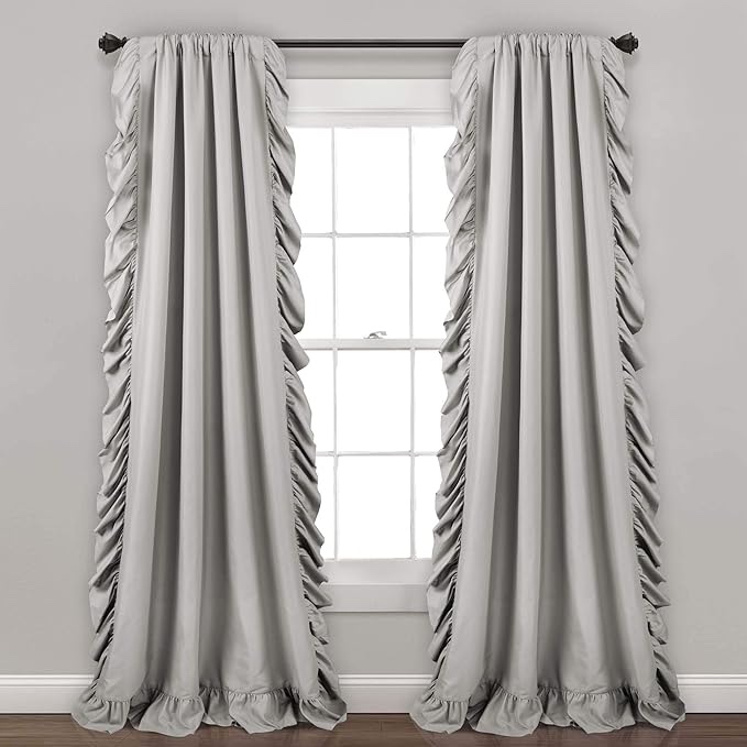 Lush Decor Reyna Ruffle Window Curtain Panel Set, Pair, 54" W x 95" L, Light Gray - Flowy Curtain - 
