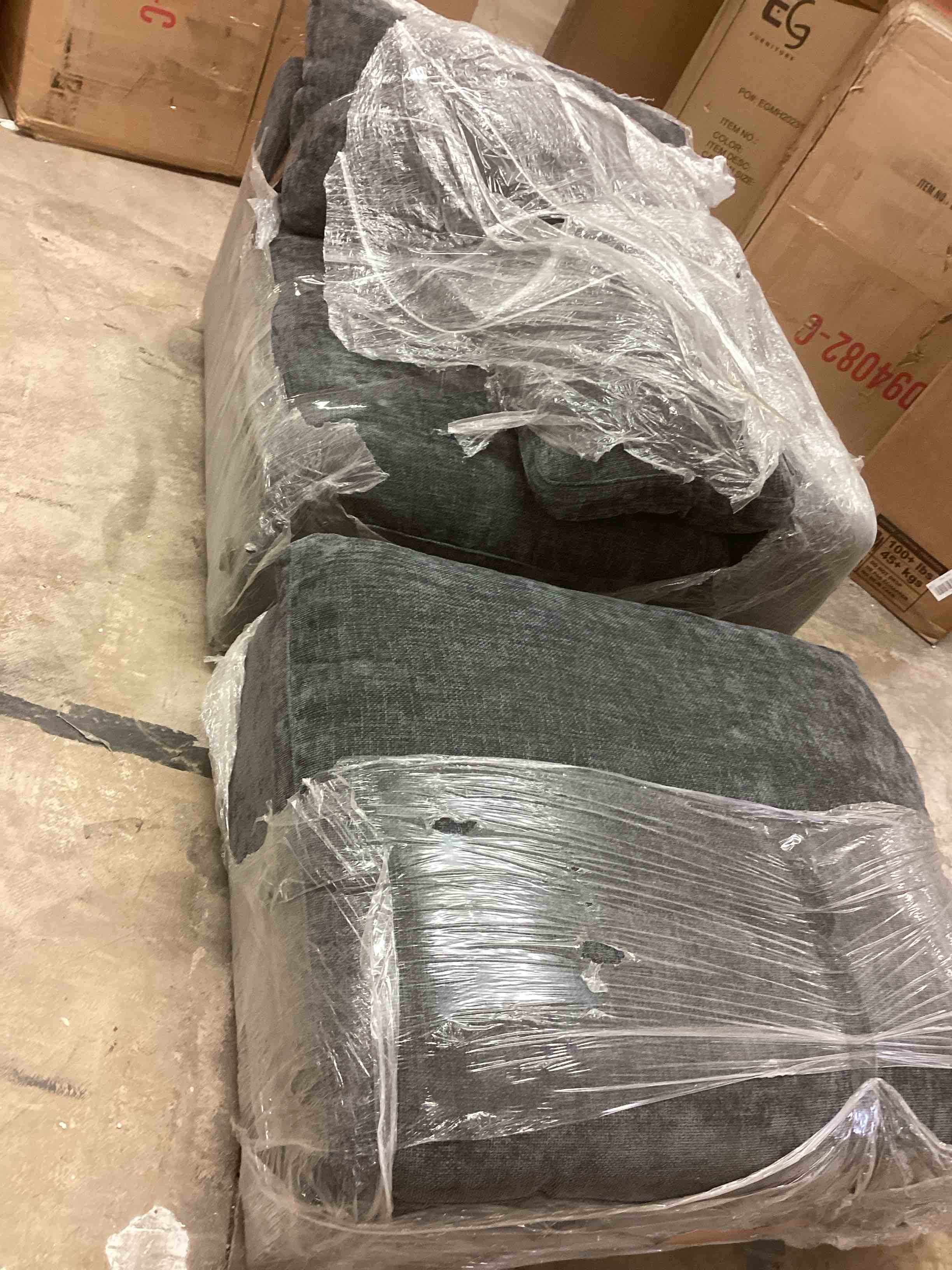 Condition photo showing Good Condition for gray chenille modular sectional sofa (incomplete one corner and one ottoman only)