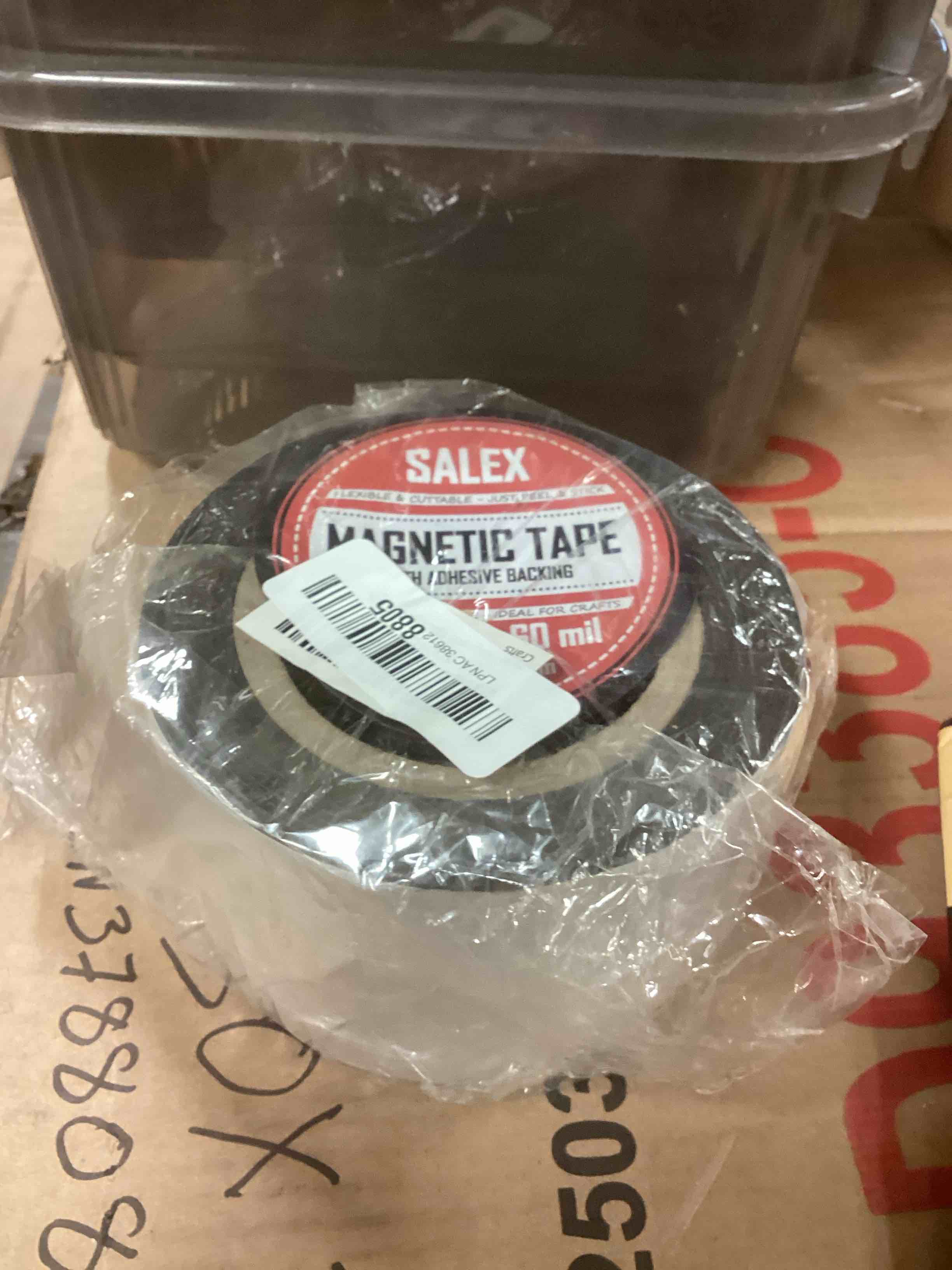 Condition photo showing New/Like New for magnetic tape with adhesive backing 3 inch wide - thick 60 mil magnet tape roll to make sticky magnet strips, strong squares, dots, flexible sheets, cutting own fridge magnets, crafts 3 in x 10 ft