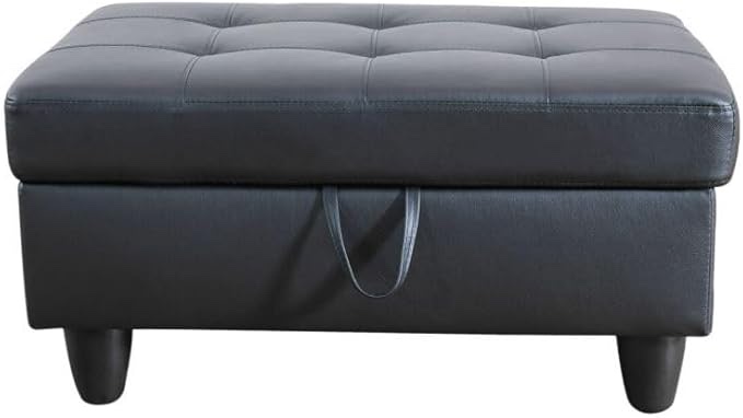 Ottoman Storage Ottoman Bench Faux Leather Footrest Footstool with Hinged Lid for Living Room, Bedroom, Entryway, Black, 35"X23"X17"