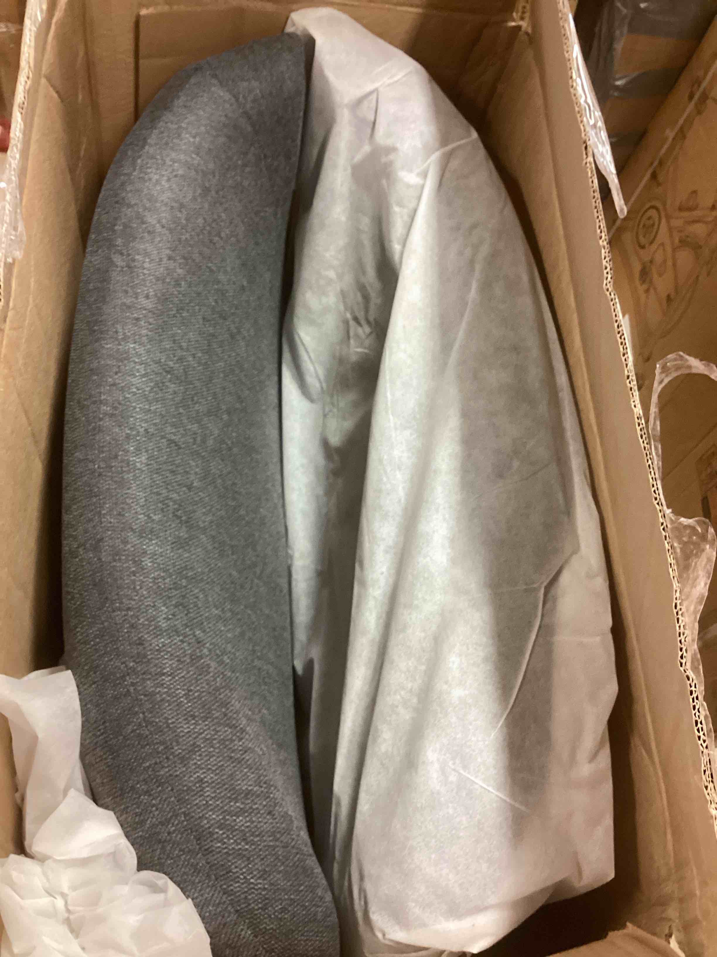 Condition photo showing Good Condition for acme furniture yuina upholstered fabric & metal loveseat in gray and gold (incomplete armrests only)