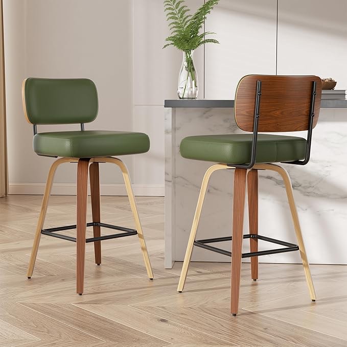 bar stools set of 2 26” swivel counter height barstools bentwood back ,green (model similar from stock photo)