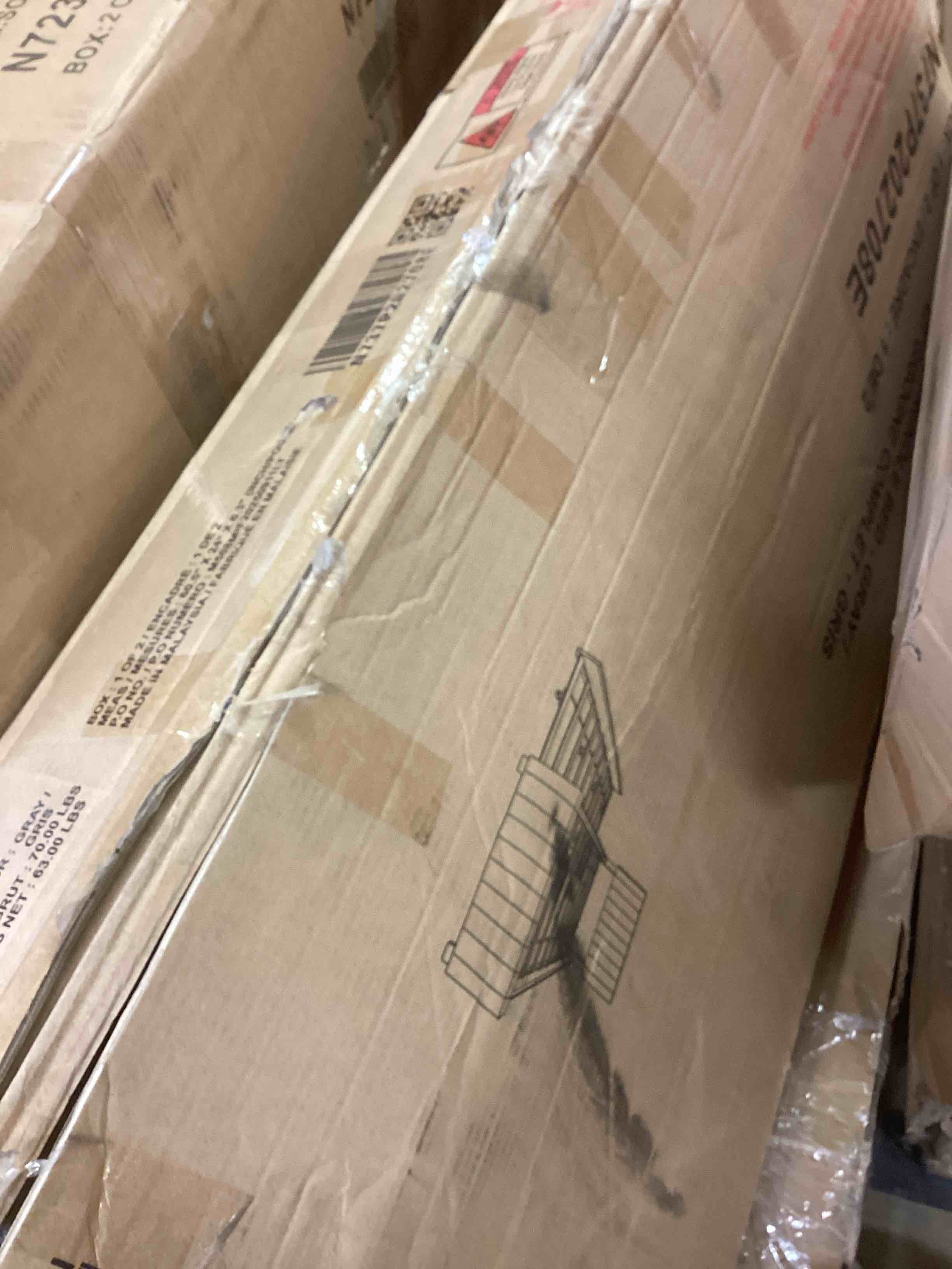 Condition photo showing Good Condition for full size velvet upholstered platform bed with trundle, modern soft bed frame with trundle for bedroom, no box spring required, easy assembly (gray, full) (incomplete one box of two only)