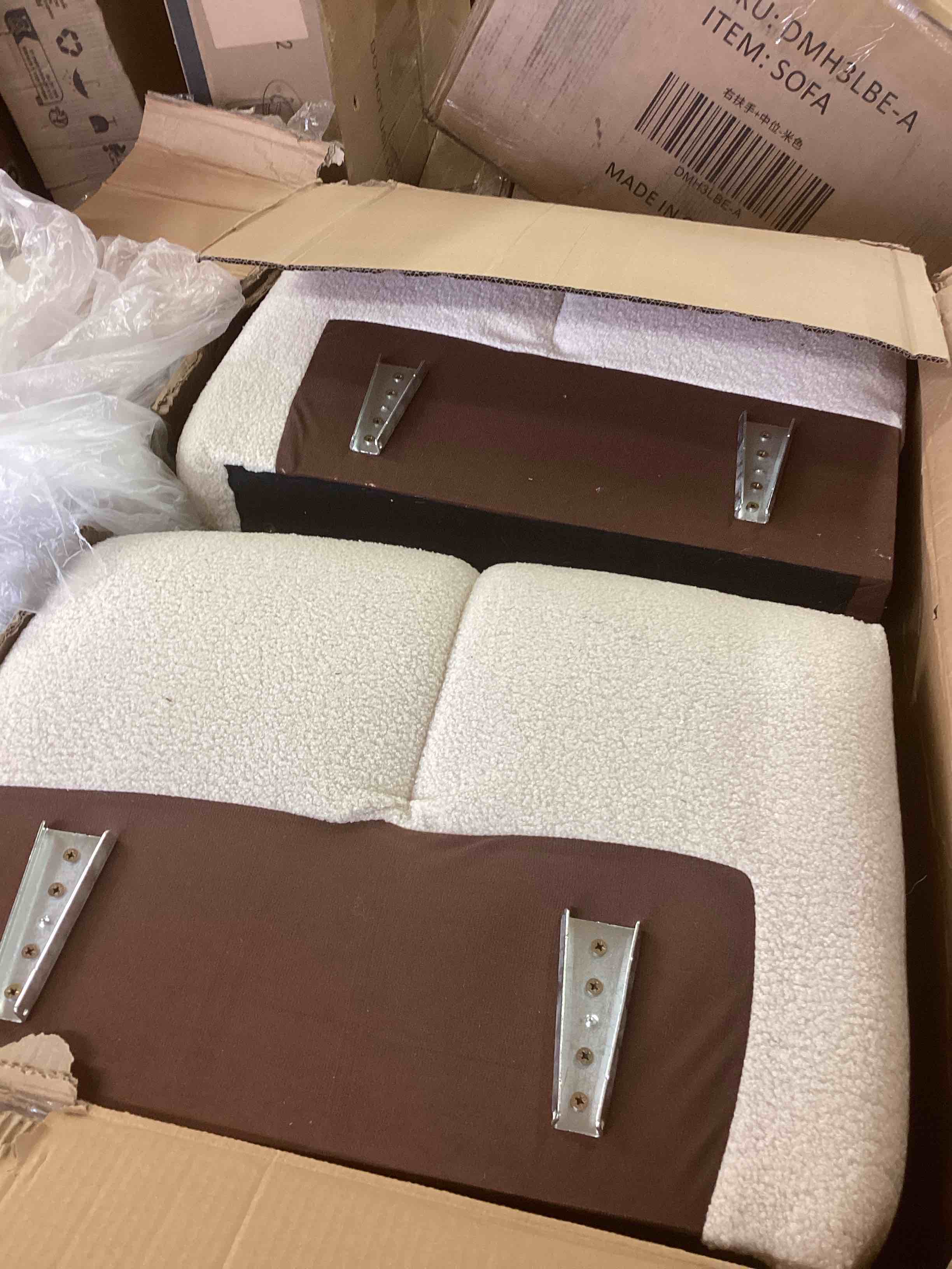 Condition photo showing As Is for vati sofa, beige (incomplete one box only)