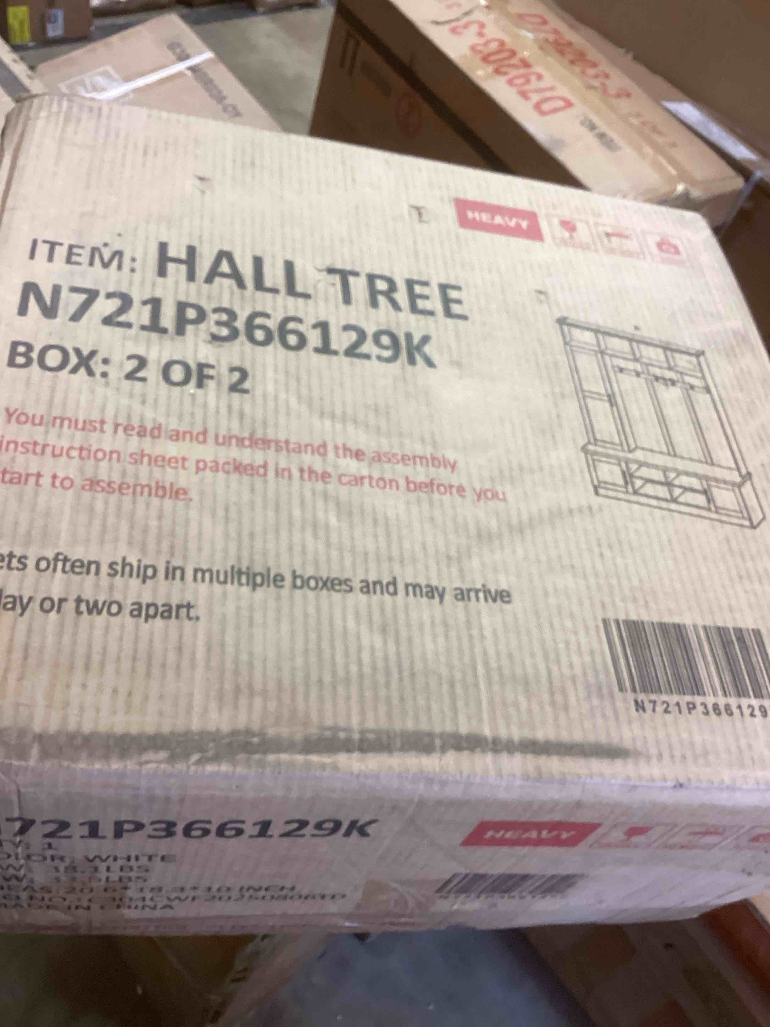Condition photo showing New/Like New for versatile 3-in-1 hall tree with 6 hooks, farmhouse walnut storage bench with adjustable shelves, 55"w modern entryway coat rack with multiple storage space for mudroom, living room (black-rt69)(incomplete one box of two only)
