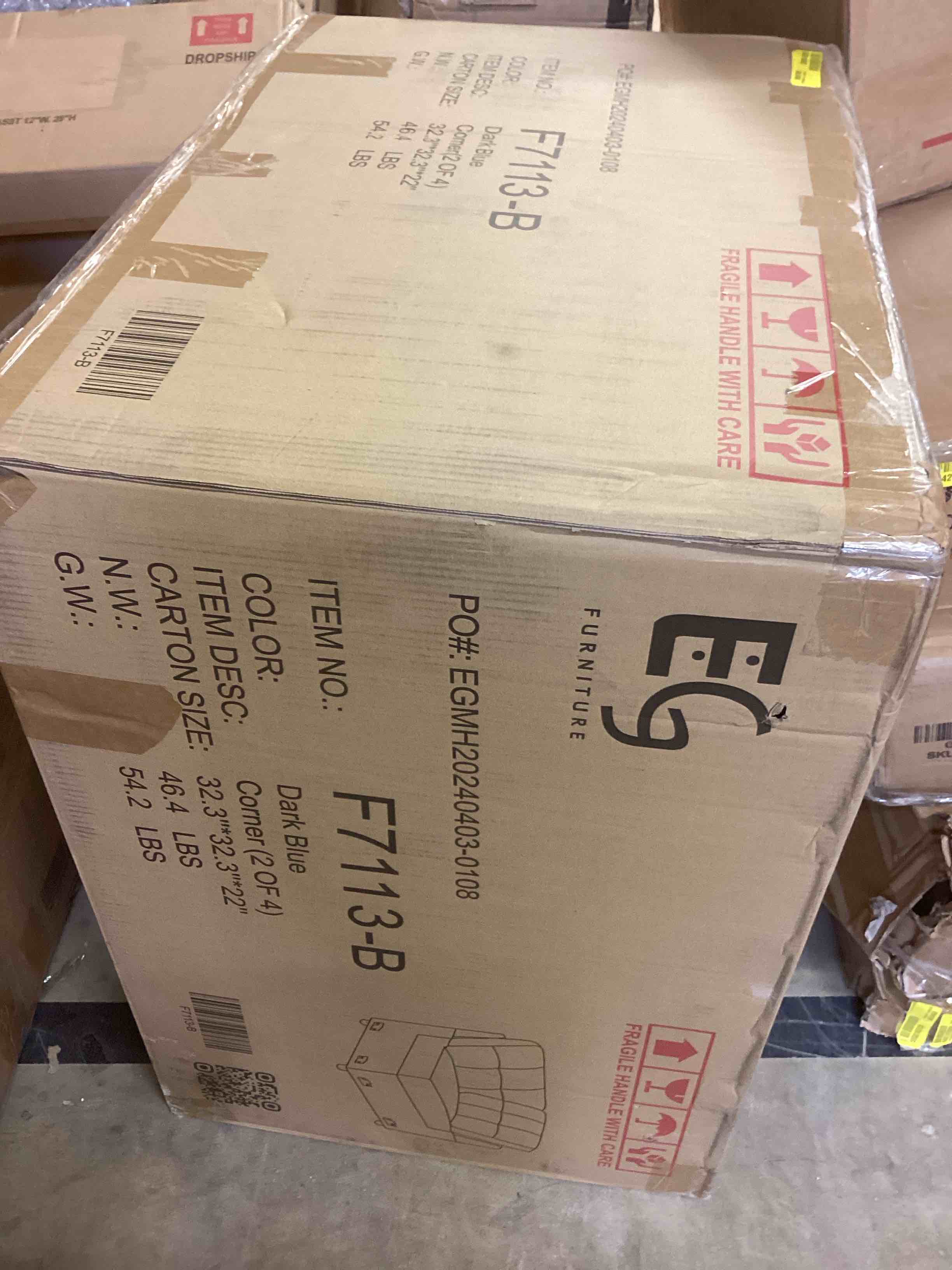 Condition photo showing New/Like New for 118" modular sectional sleeper sofa with pull out bed, oversized convetible sofa bed with storage chaise, u-shape sectional couch for living room apartment (dark blue, 6 seats sofa bed) (incomplete one box of 4 only)