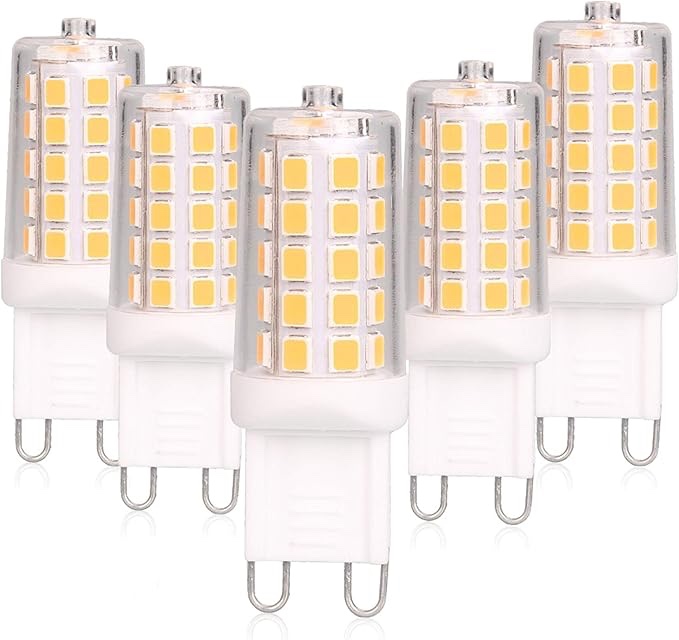 g9 led bulb dimmable 4w, 40 watt t4 g9 lalogen equivalent, 2700k soft warm white, 120v no-licker, chandelier lighting 450lm (12 pack)