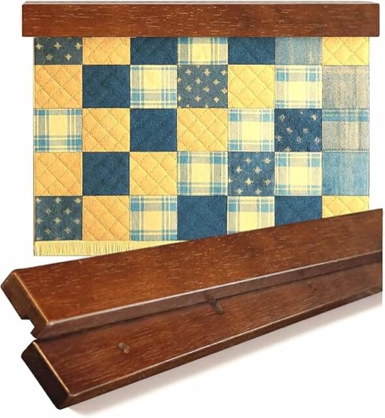 dacri home quilt hanger for wall display - 72 inch tapestry hanger from premium teak wood, safe mount quilt rack for heavy rugs, tapestries, and other wall hangings (light wallnut)