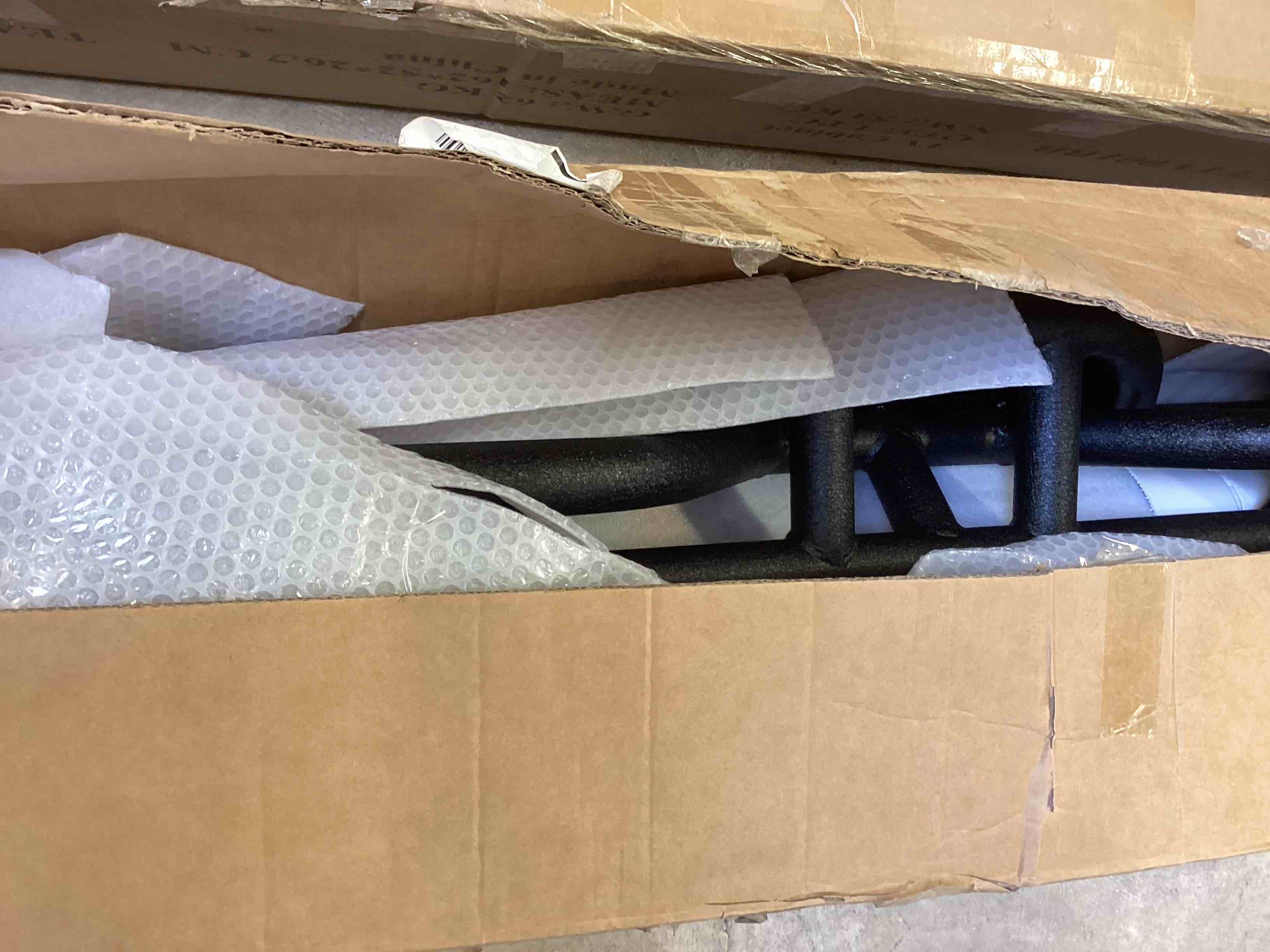 Condition photo showing As Is for running boards compatible with jeep wrangler jl 4 doors 2018-2026, 6" 2-stairs side step rails coated black carbon steel nerf bars