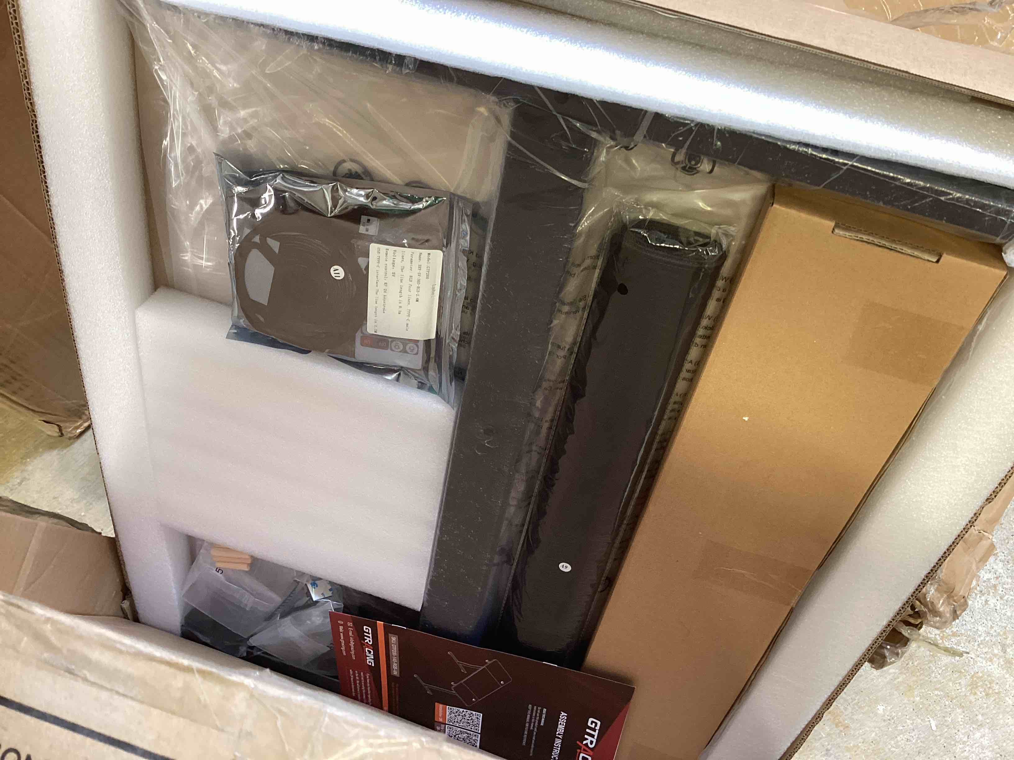Condition photo showing New/Like New for gtracing gaming desk 55 inch with led lights, large computer desk with mouse pad for home office, t-shaped carbon fibre surface pc game workstations with headphone hook black