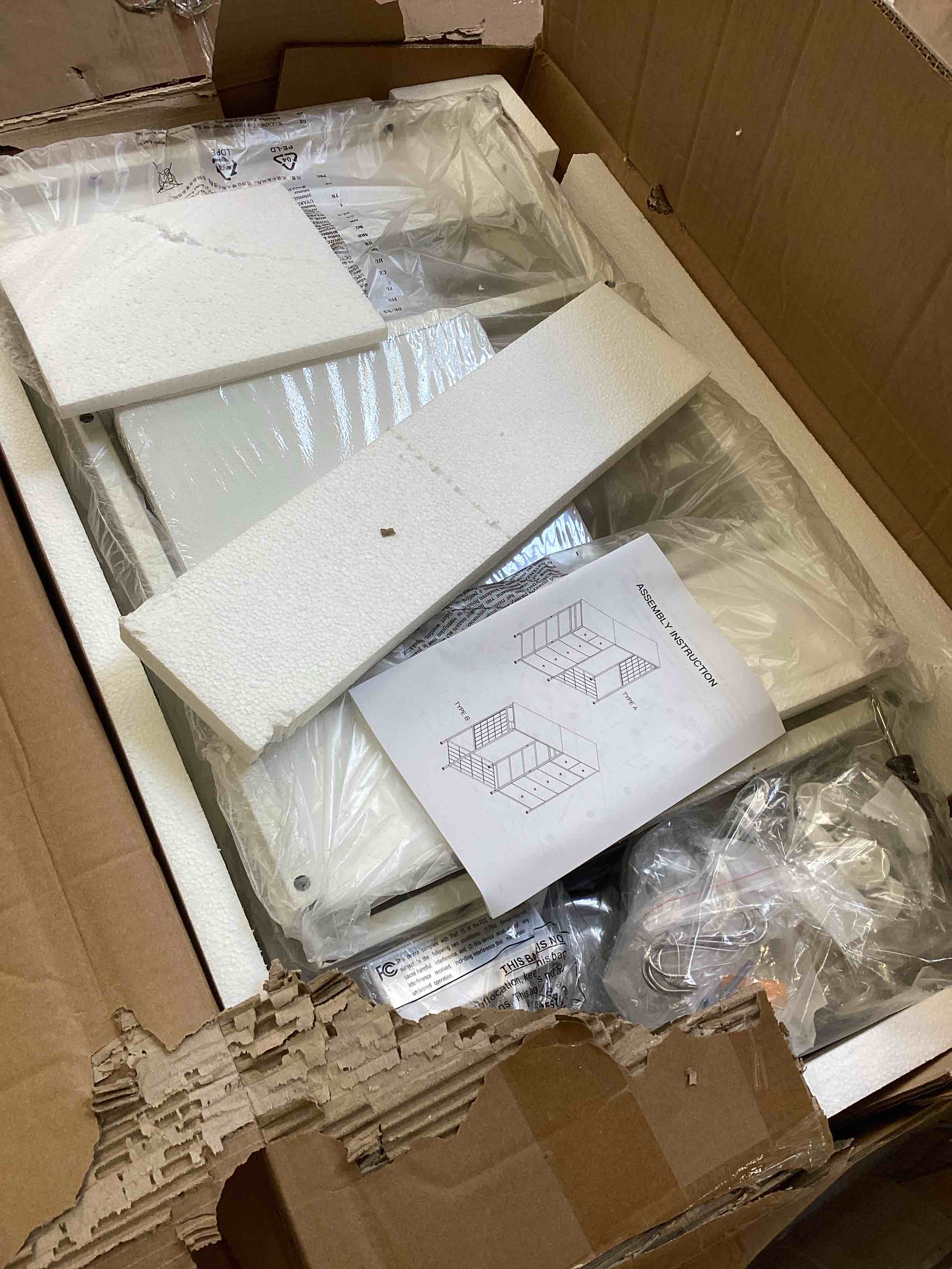 Condition photo showing New/Like New for enhomee 49.2" w dresser with hanging rack & 6 fabric drawers for bedroom, featuring led lights and charging station, white fabric dressers & chest of drawers with grid panel & 4 hooks, wooden top