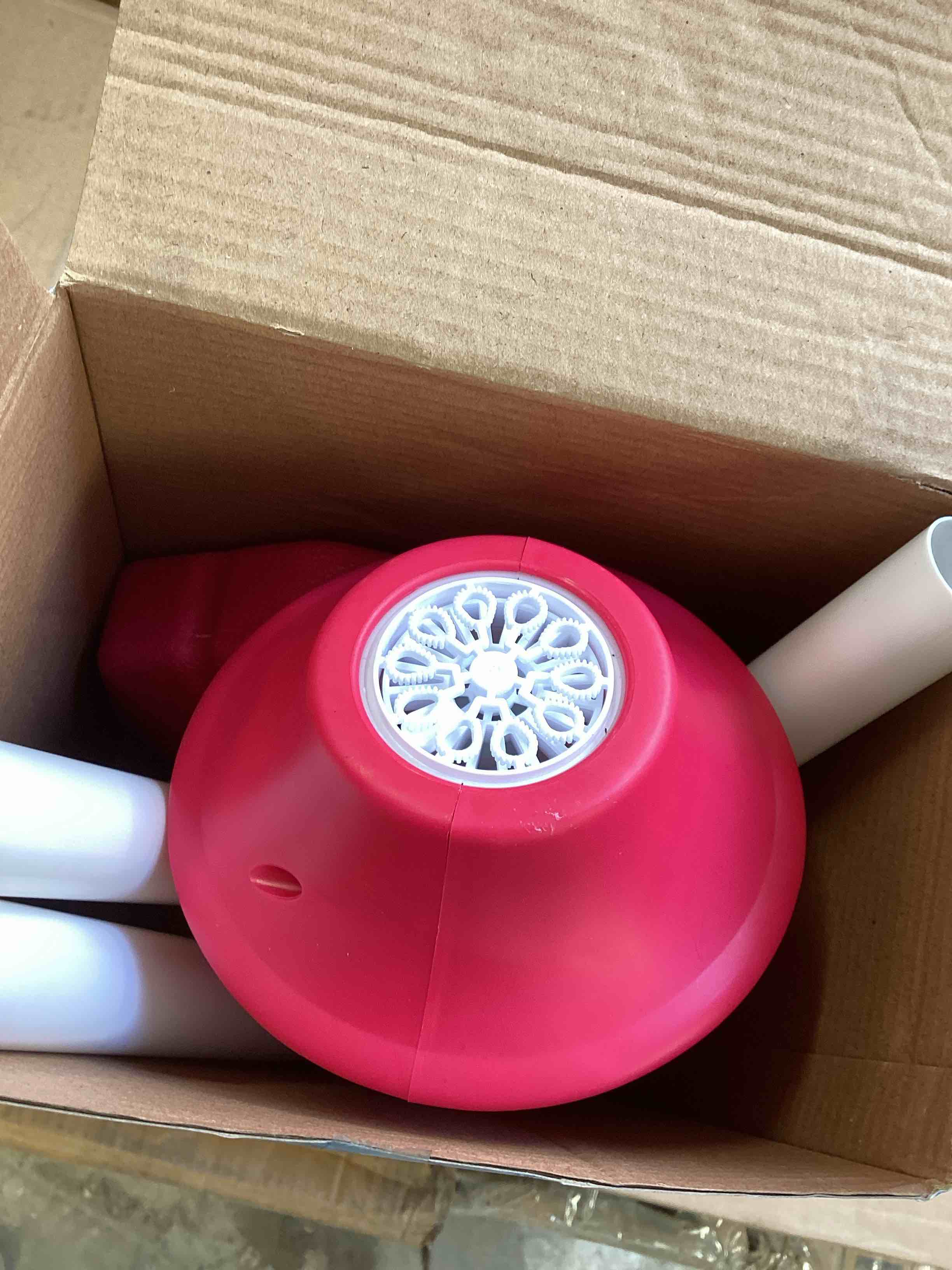 Condition photo showing As Is for ?cherry red? bubble machine - automatic street lamp bubble torch with lights, standing bubble maker detachable handheld wand, rechargeable outdoor bubble tower for birthday party garden backyard