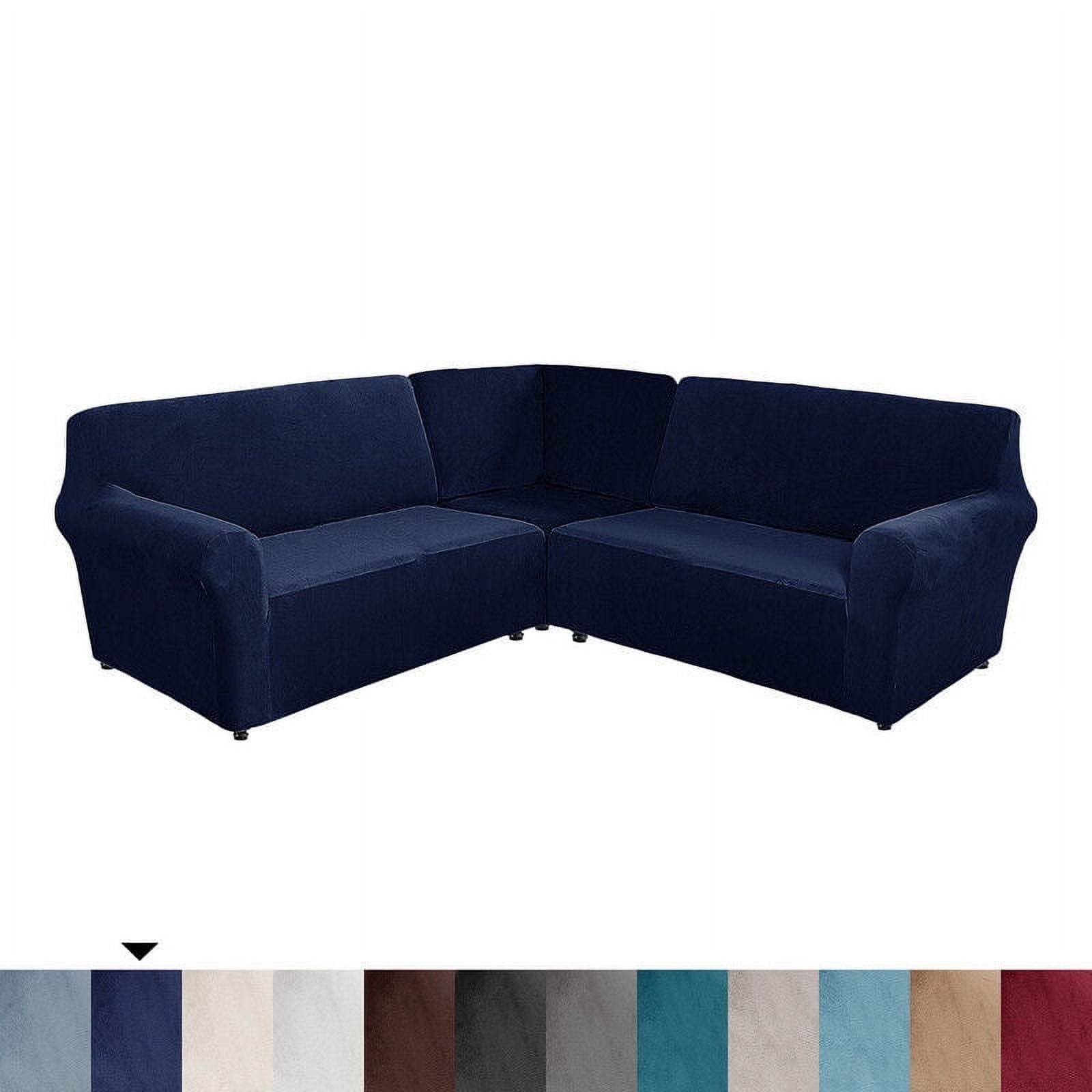 SHANNA Velvet L Shape 7 Seater Sofa Cover, L Shape Couch Covers Corner Sectional Couch Sofa Slipcover Furniture Protector, Navy Blue