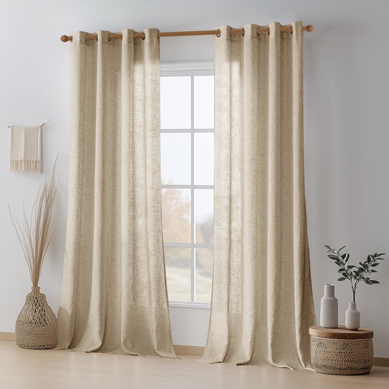 draycott light filtering linen textured polyester semi-sheer grommet curtain pair (set of 2) (set of 2) by latitude run®