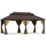 12' x 20' Hardtop Gazebo, Outdoor Aluminum Frame Permanent Pavilion Double Galvanized Steel Roof Pergola with Nettings and Curtains for Patio Lawns Backyard Deck,Brown (incomplete 1 box of 5 only)