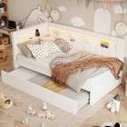 queen size upholstered platform bed with usb ports & trundle white (incomplete 1 box of 3 only)